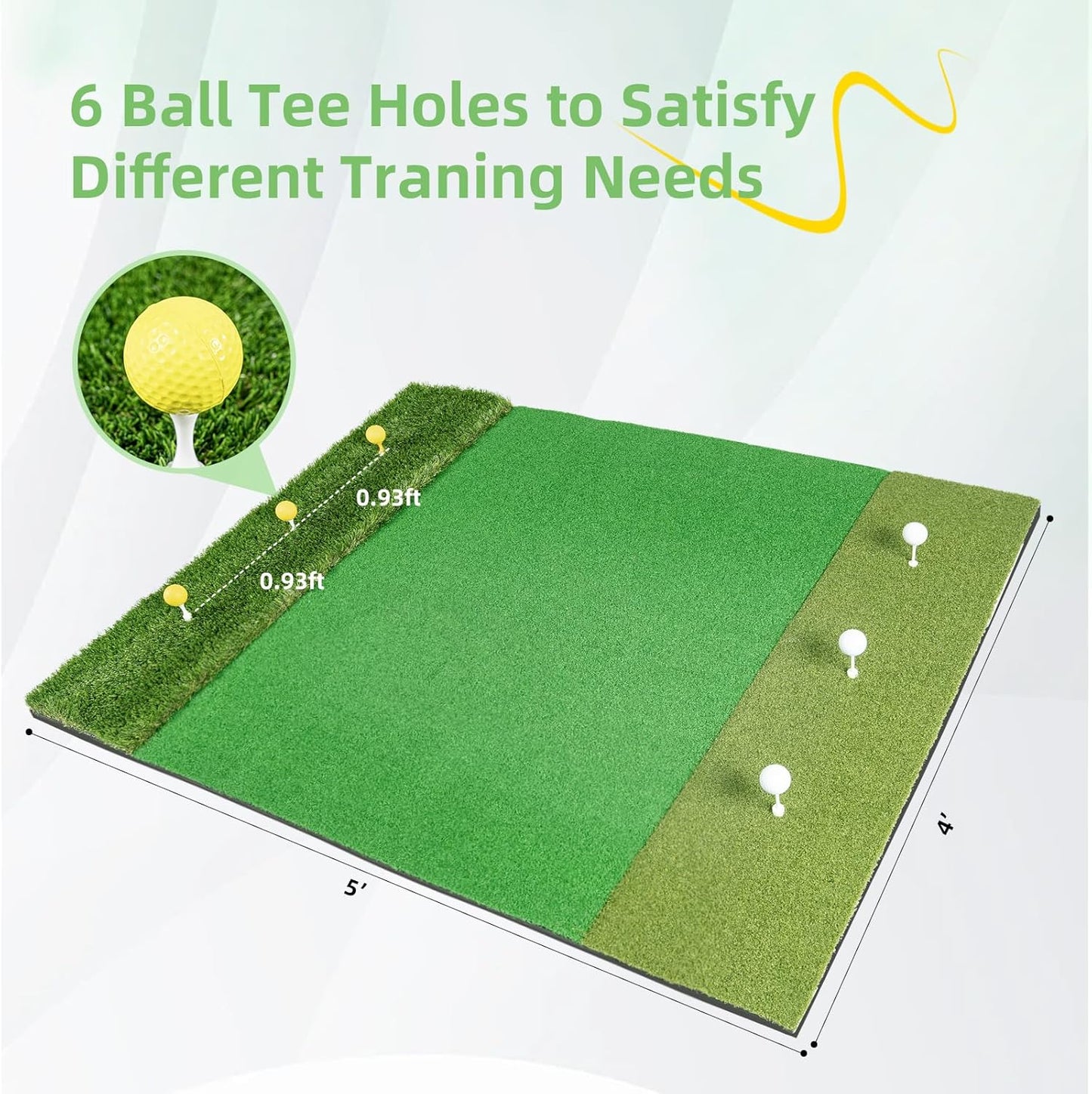 Golf Hitting Mat Indoor Outdoor, 5 * 4ft Thickened Golf Practice Mat with 3 Turfs for Backyard Swing,Driving Chipping Training