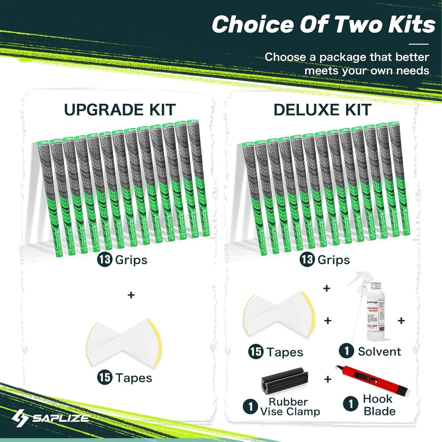 SAPLIZE Cross Cord Golf Grips Set of 13 Grips with Tape or Full Regripping Kit, Std/Mid/Jumbo, Low Taper Design, Multi-compound Hybrid, Anti-Slip Golf Club Grips, CL03 Series
