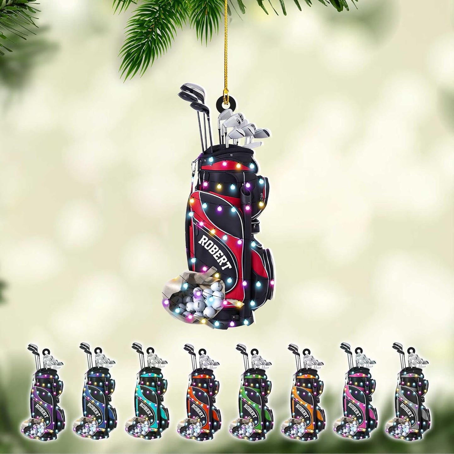 Personalized Golf Ornaments for Christmas Tree 2025 Custom Golf Christmas Ornament Golfing Bag Ornament Sports Golf Cart Ornaments Gift for Golfer Bag Golfing Lovers Hanging Decoration (G8)