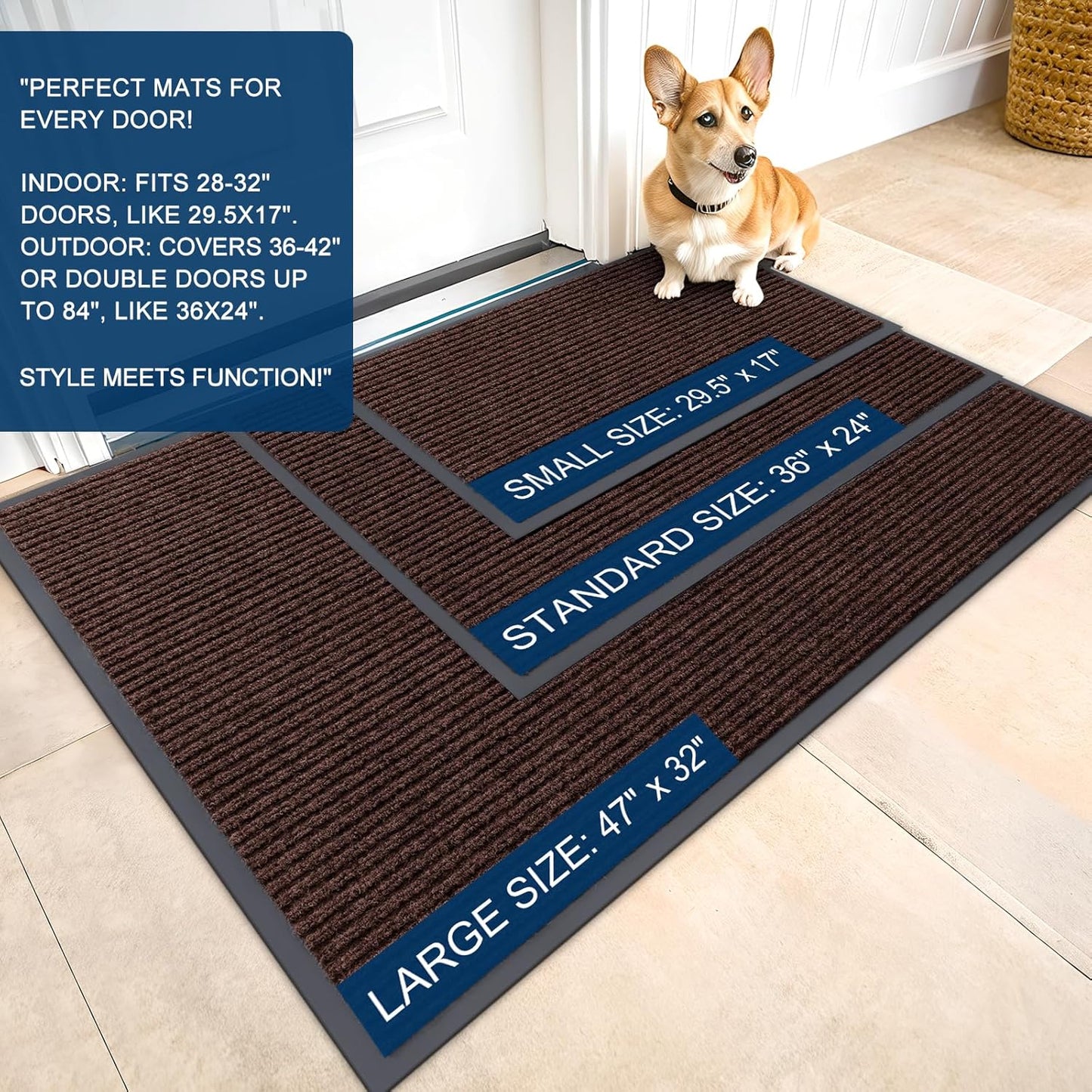 OLANLY Front Door Mat Indoor Outdoor Entrance, Waterproof Heavy Duty Doormat, Fade Resistant, Low Profile, Easy Clean Patio Porch Welcome Floor Mats for Entry, 35x23, Brown