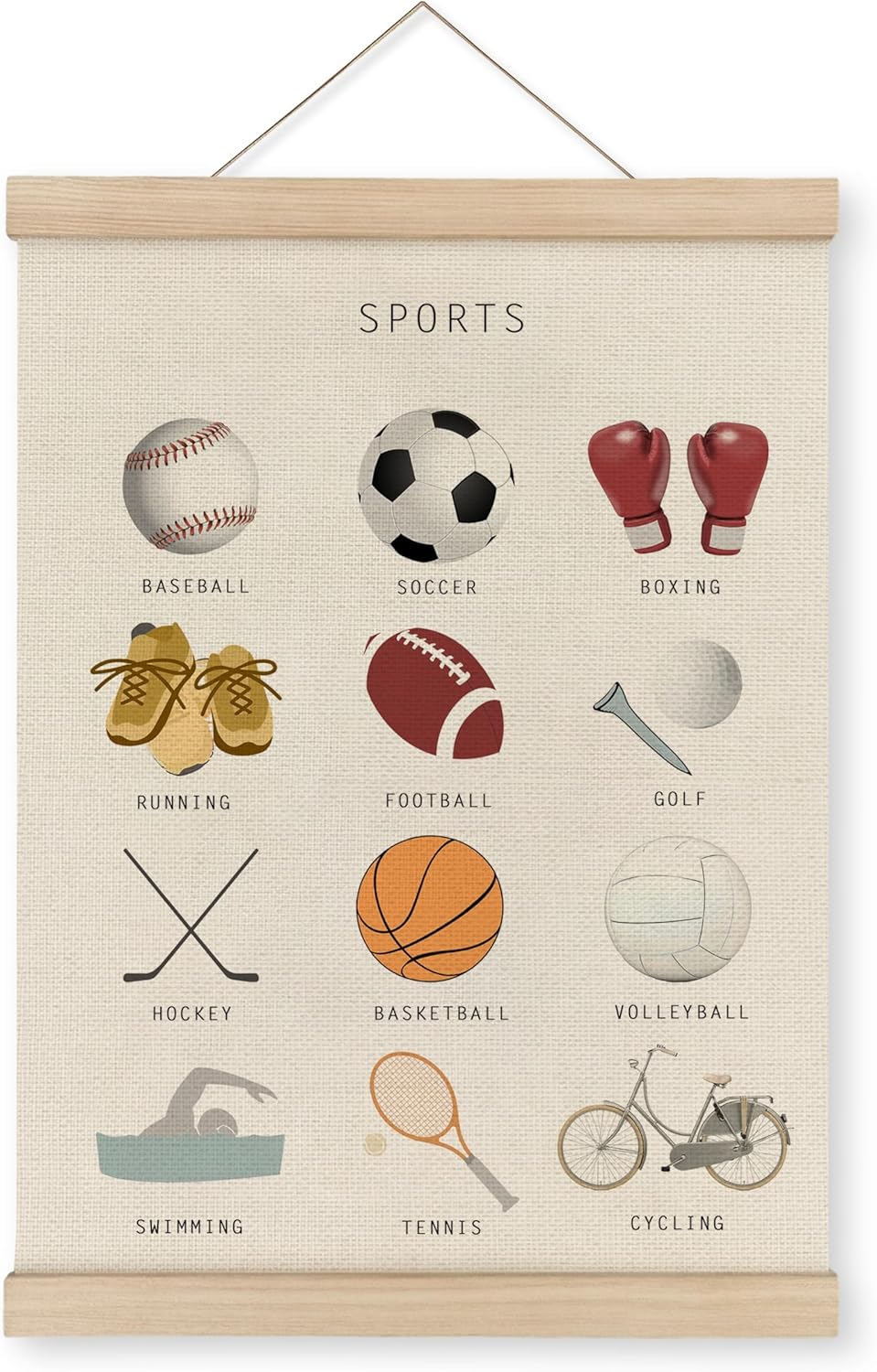 MAQIKA Sports Poster Framed with Wood Hanger,Sports Wall Art，Sports Soccer Football Wall Decor,Sports Baseball Basketball Canvas Wall Art Paints Sports Posters for Man Cave Kids Boys Room 12x16 Inch