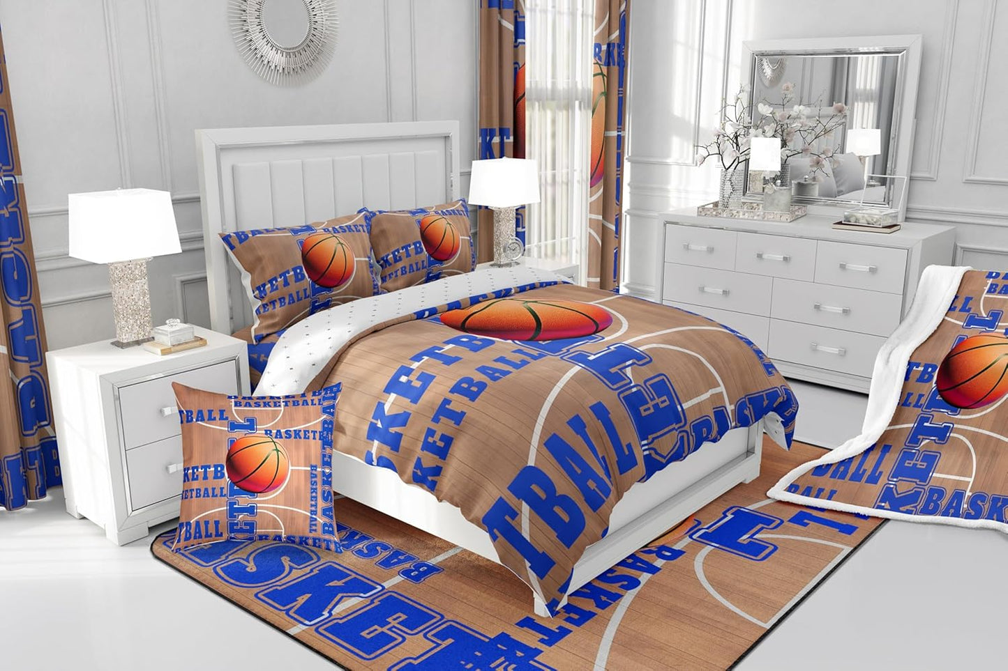 Feelyou Basketball Polyester Bath Rug Vintage Basketball Court Soft Fleece Door Carpet for Kids Boys Girls Orange Basketball Non Slip Bath Mat Ball Game Bathroom Floor Indoor Doormat,20x32 Inch