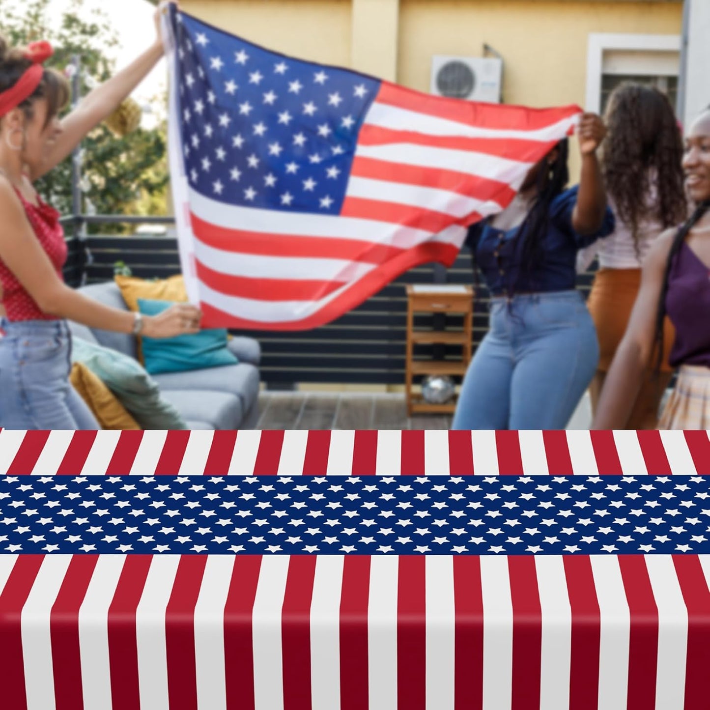 QZYL 4 Pack 4th of July Tablecloths, 54" x 108" Patriotic Plastic Table Cover, Rectangle Red White and Blue Tablecloth American Tablecover, Fourth of July Decorations Memorial Day Party Supplies