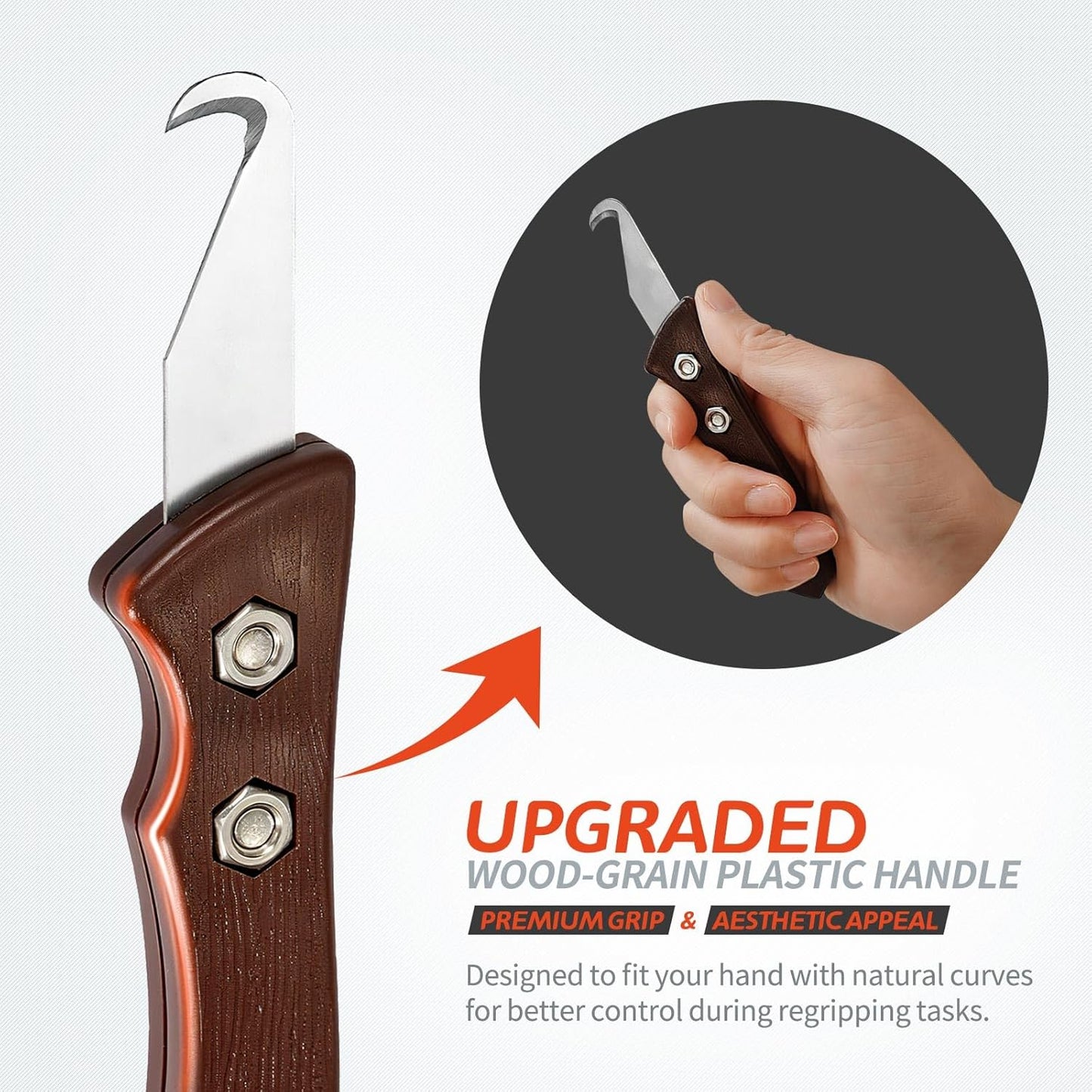 7pcs Club High-Carbon Steel Single-End Hook Knife Set with Wood-Grip Handle & Pre-Lubricated Blades - Golf Club/Bike Grip Removal Tool