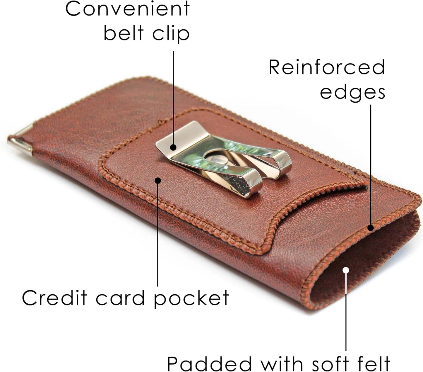 Orsus Soft Glasses Case with Belt Clip & Card Pocket, PU Leather Eyeglass Sunglasses Case Pouch Felt Lining