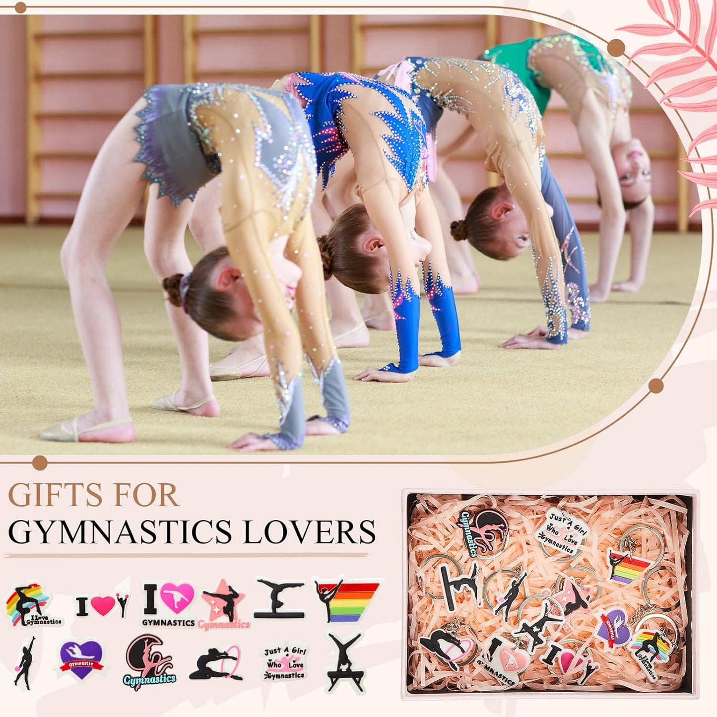 Batiyeer 36 Pack Gymnastics Keychains Bulk Party Favors Sports Ball Key Chains Funny Keyring Gifts for Birthday Supplies