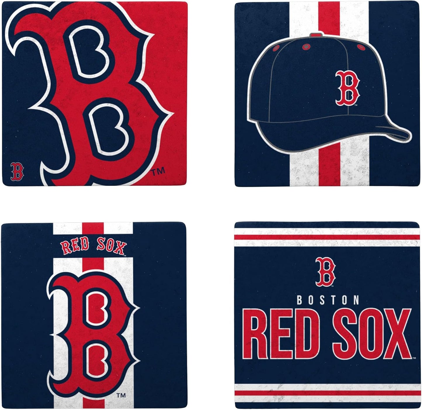 FOCO MLB Official 4-Pack Beverage Drink Ceramic Stone Coaster Set (Boston Red Sox)