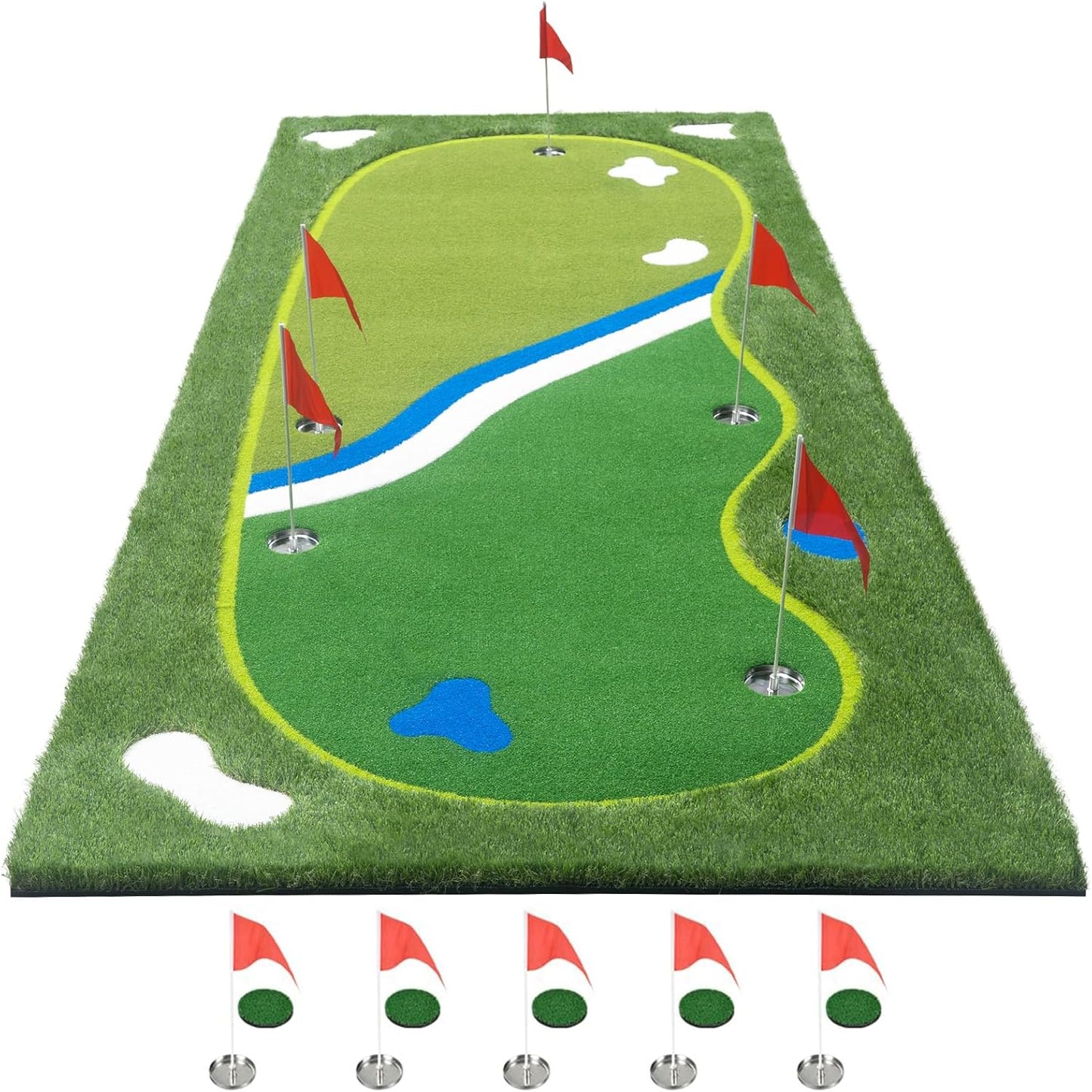 Golf Putting Green Mat - 5FT×12FT Putting Green Indoor, Professional Golf Putting Mat with Realistic Turf, Multi Holes & Flags for Outdoor Golf Practice