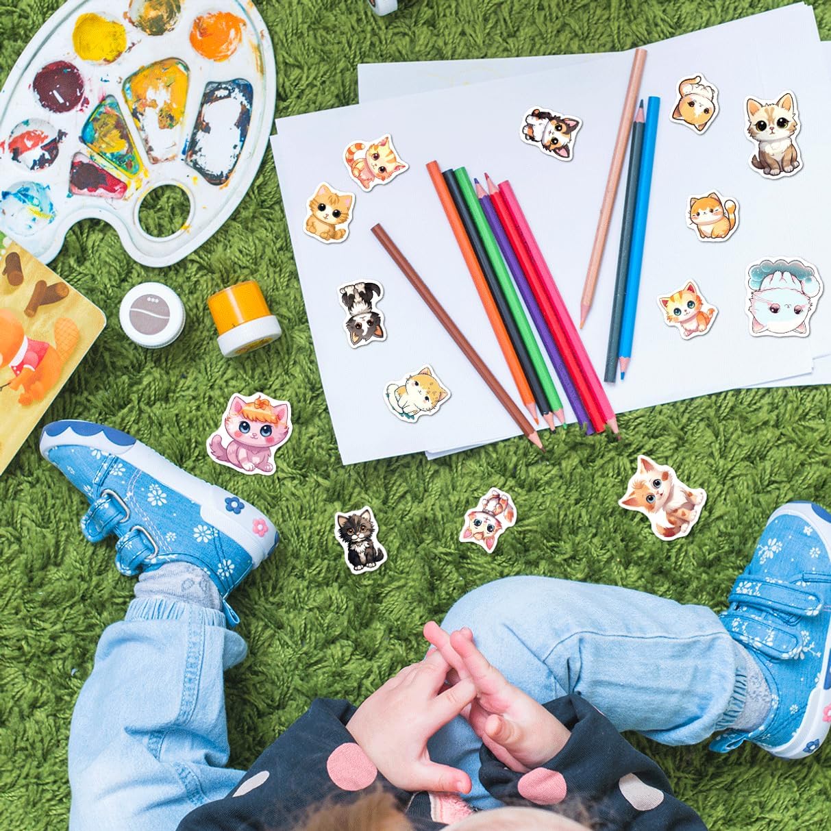 Cute Cartoon Cat Stickers Pack Vinyl for Kids Teens Lovers Scrapbook Laptop Water Bottle Decoration 50pcs Hat Skateboard Motorcycle Bike Bumper Bedroom Phone