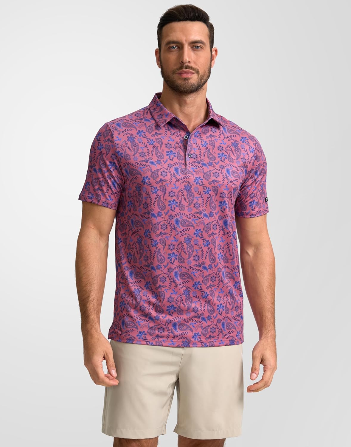 Obla Mens Golf Polo Shirts Short Sleeve Dry Fit Performance Moisture Wicking Casual Print Collared Golf Shirts for Men