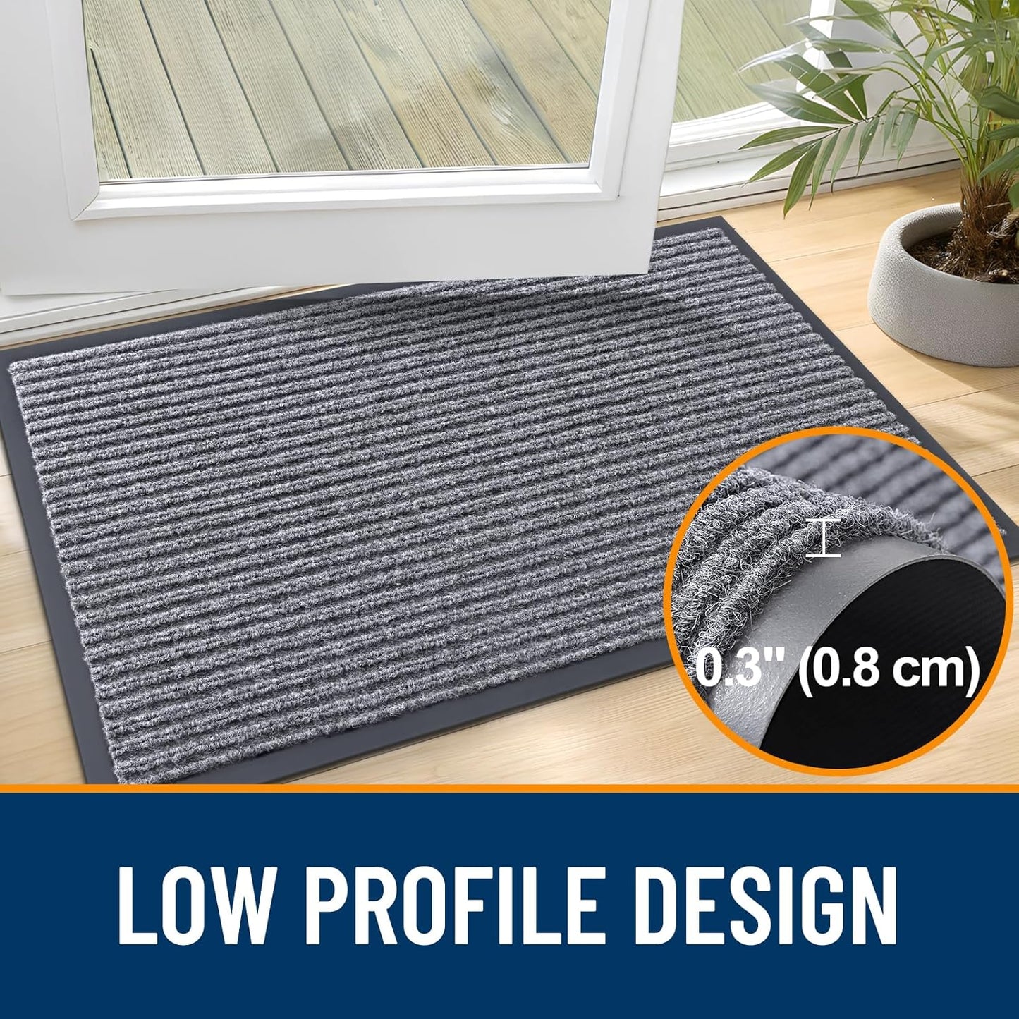 OLANLY Front Door Mat Indoor Outdoor Entrance, Waterproof Heavy Duty Doormat, Fade Resistant, Low Profile, Easy Clean Patio Porch Welcome Floor Mats for Entry, 40x32, Light Gray