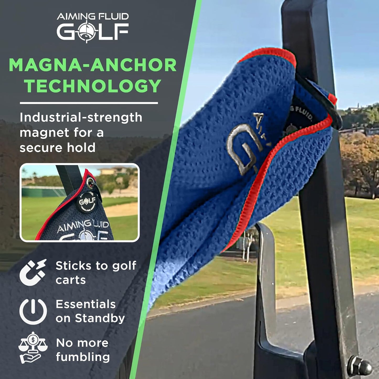 Magnetic Towel with Premium Strong Magnet for Golfing Carts, Clubs & Bags - Ultra-Absorbent Waffle Weave Design (Black, 16" x 24" Stubby)