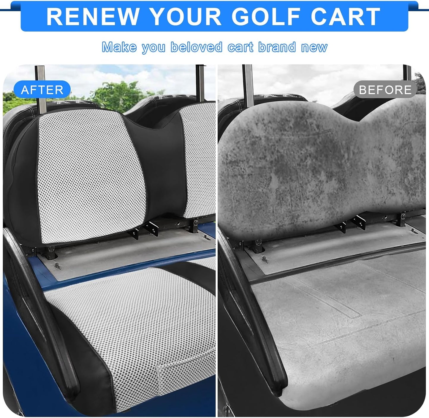 Golf Cart Seat Covers For Club Car Precedent Seat Cover OEM Front, Breathable Fabric and Leather Front Seat Cover Like Gloves, Full Wrap-Around Design of Club Car Precedent Golf Cart Front Seat Cover