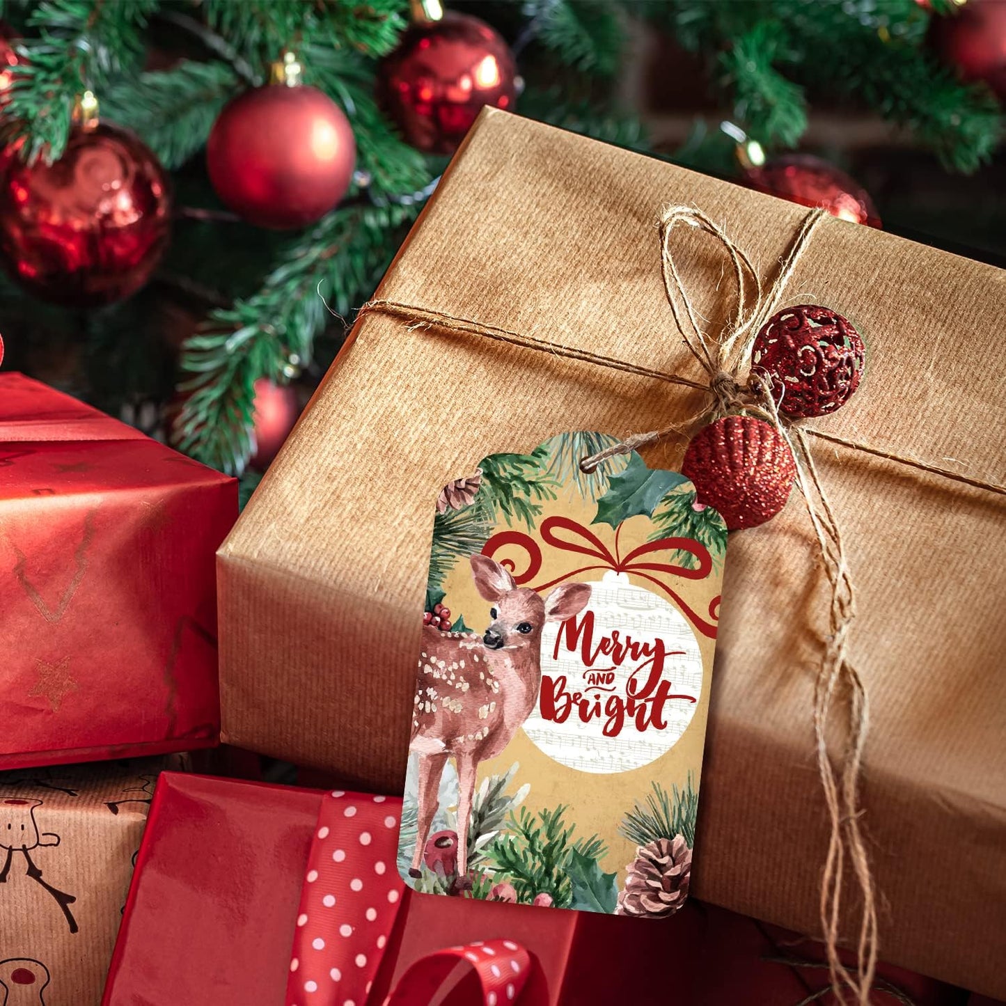 Christmas Gift Tags 60 Count with Untied String 15 Assorted Foil, Printed Designs for DIY Xmas Present Wrap and Label Package Name Card