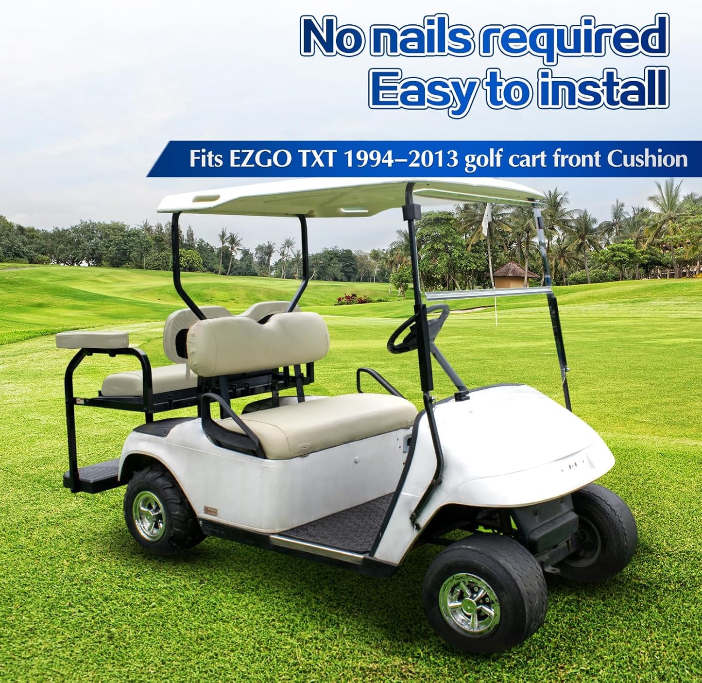 NOKINS Leather Front Golf Cart Seat Covers Fit EZGO TXT 1994-2013/EZGO RXV OEM Ordinary Front Seat Cushion,Smooth and Simple Style,No Stapler, Vinyl Waterproof Replacement Seat Cover, Oyster Grey