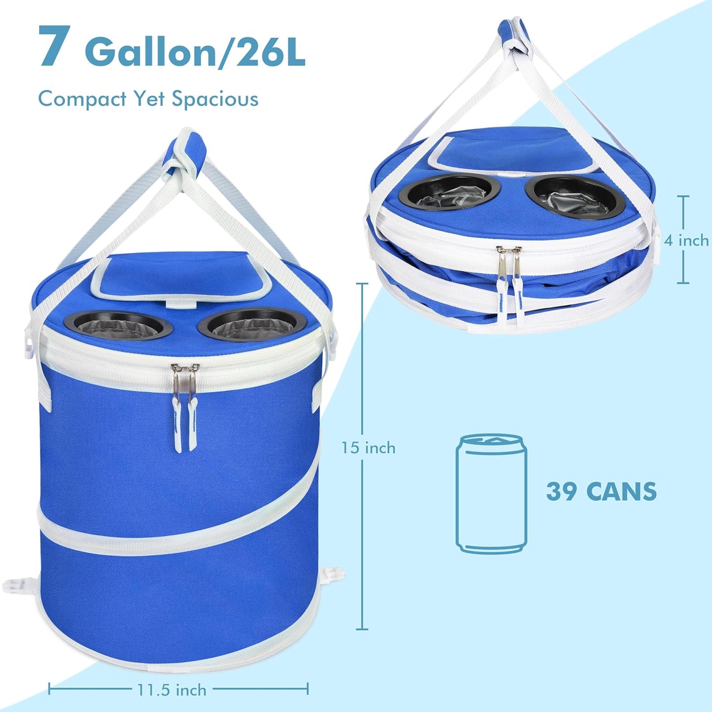 Tirrinia Large Pop-Up Golf Cooler Bag- Insulated Collapsible Cooler with Flat Drink Table for Golf Cart, Lightweight and Portable Ice Beach Cooler for Travel, Fishing, Picnics, Hiking, Camping