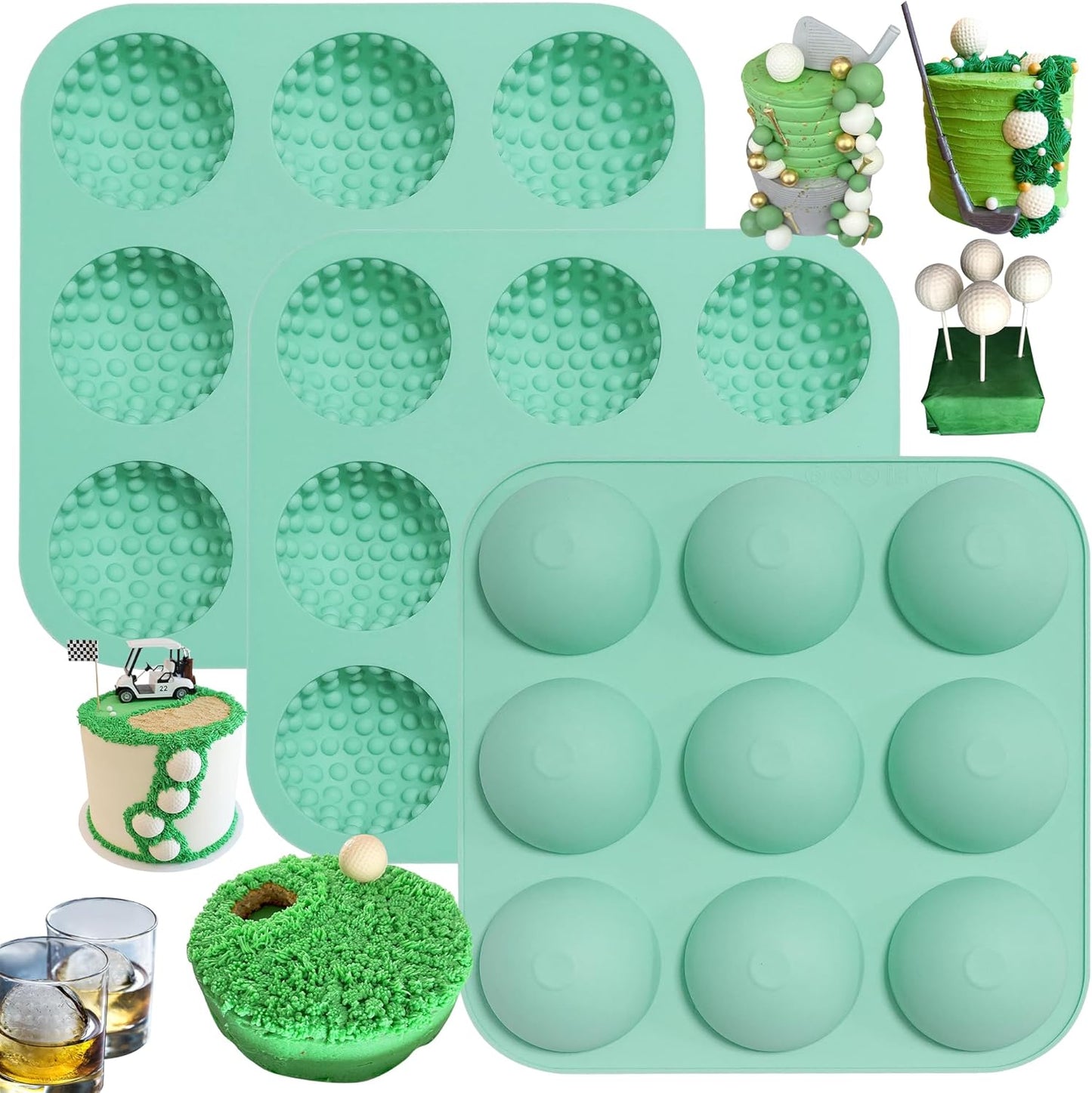 Golf Ball Chocolate Mold, Silicone Golf Ball Mold for Cake Pops, 9-Cavity 3D Golf Ball for Chocolate, Ice Cube (Golf Mold 3Pack)