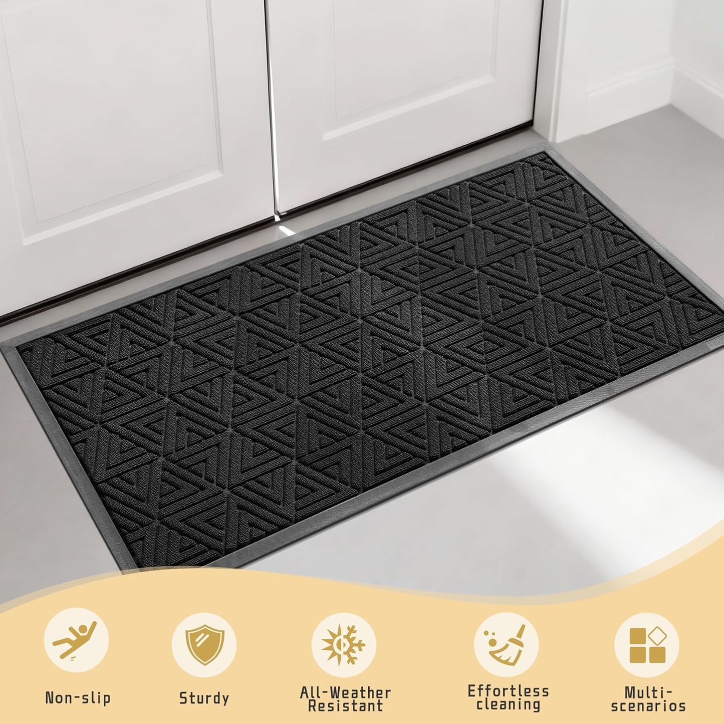 Yimobra Large Door Mat 47x24, All-Weather Waterproof Non-Slip Welcome Matt Outdoor, Heavy Duty Non Slip Doormat for Entryway for Patio and Garage Indoor, Easy Clean, Black