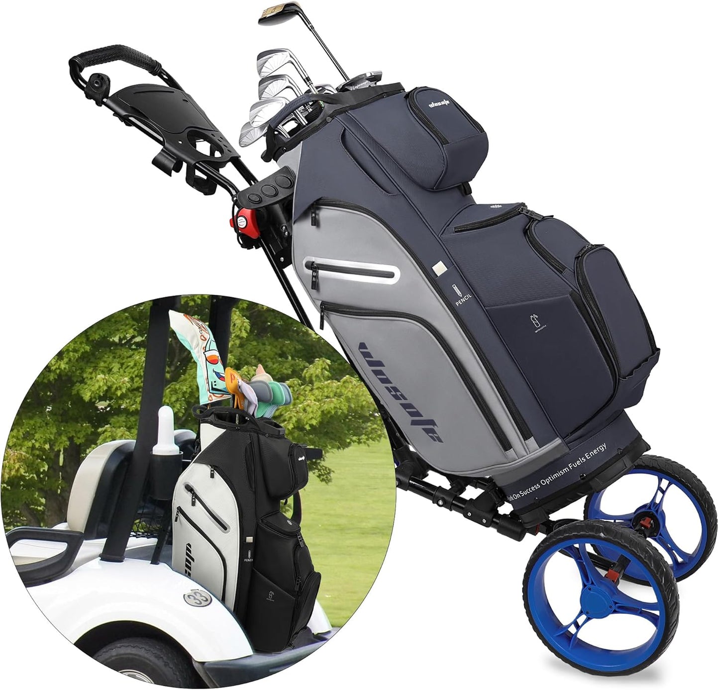 PU Leather Lightweight Men Women Blue White Black Green Golf Bag,Multiple 10 Pockets 14-Way Dividers Cooler Pouch Golf Cart Bag