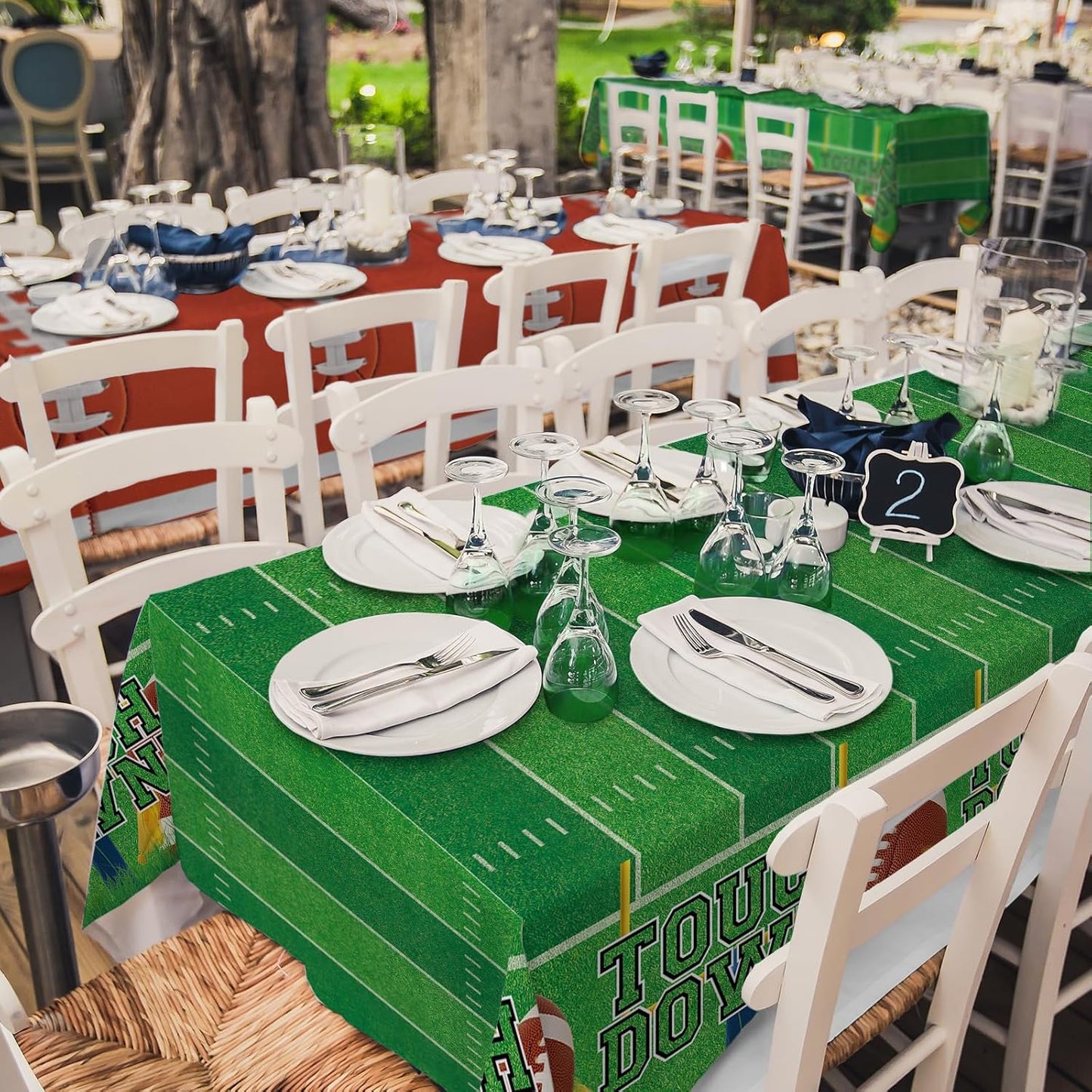 Gatherfun 2-Pack Football Decorations – Touchdown Tablecloth Set, 54x108 Disposable Plastic Covers for Game Party, Birthday Party & Football-Themed Favors