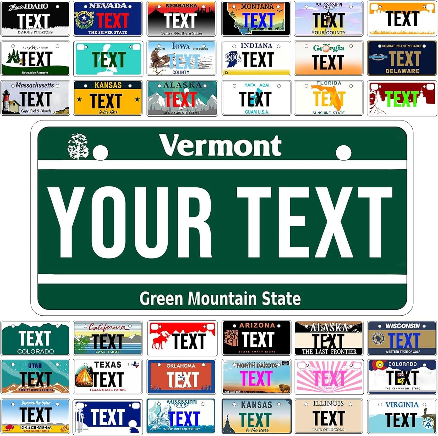 Custom Mini License Plate,Personalized Vermont Bike License Plate - Select from All 50 States,3 Sizes - Customized Customizable State Car Tag Plates for Kids Bike, Bicycle,Toy Car,4x2 Inch