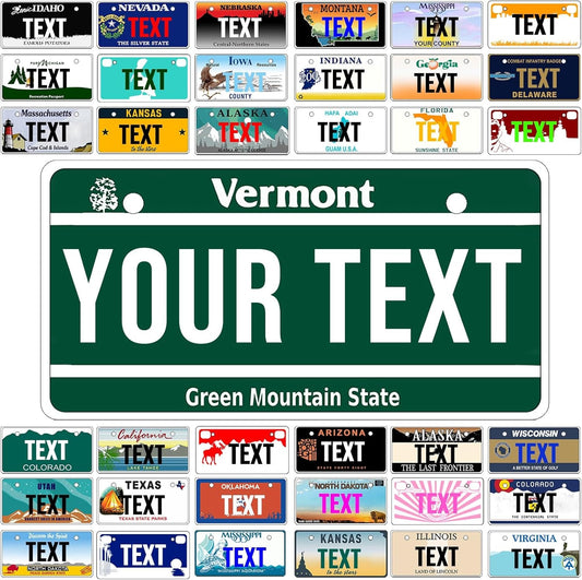 Custom Mini License Plate,Personalized Vermont Bike License Plate - Select from All 50 States,3 Sizes - Customized Customizable State Car Tag Plates for Kids Bike, Bicycle,Toy Car,4x2 Inch
