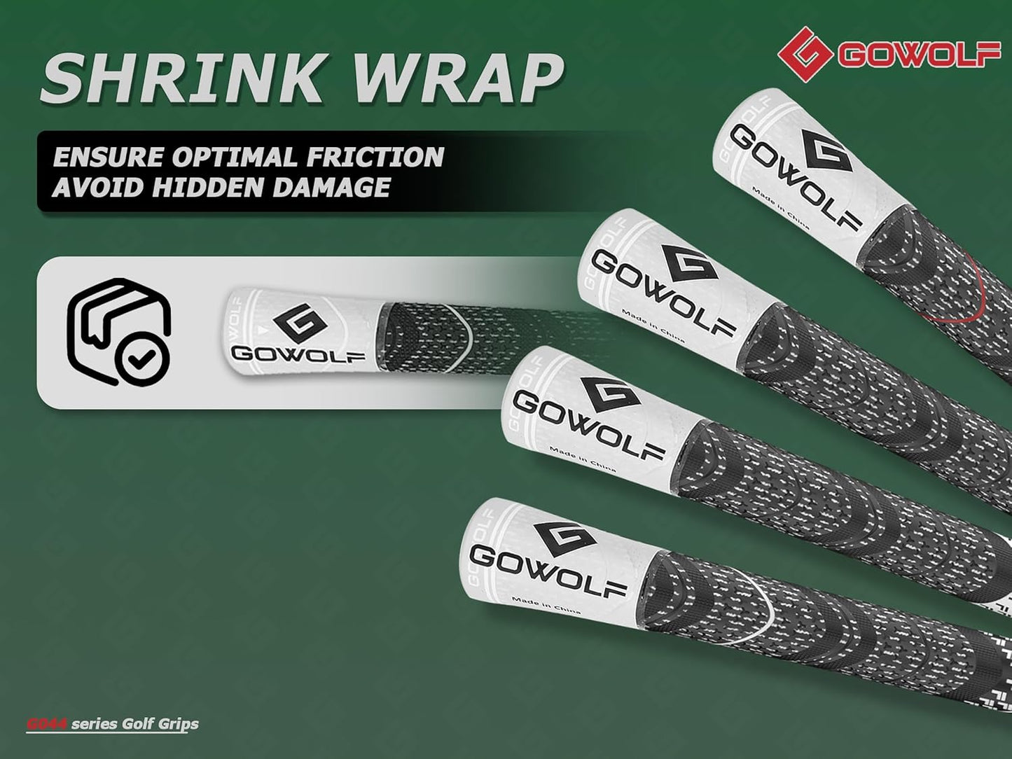 Gowolf Premium Cross Corded Natrual Rubber Golf Grips 13 Pack, Back Rib Improved Control Multi-compound Hybrid Golf Club Grips with 15pc Tapes or Full Kits