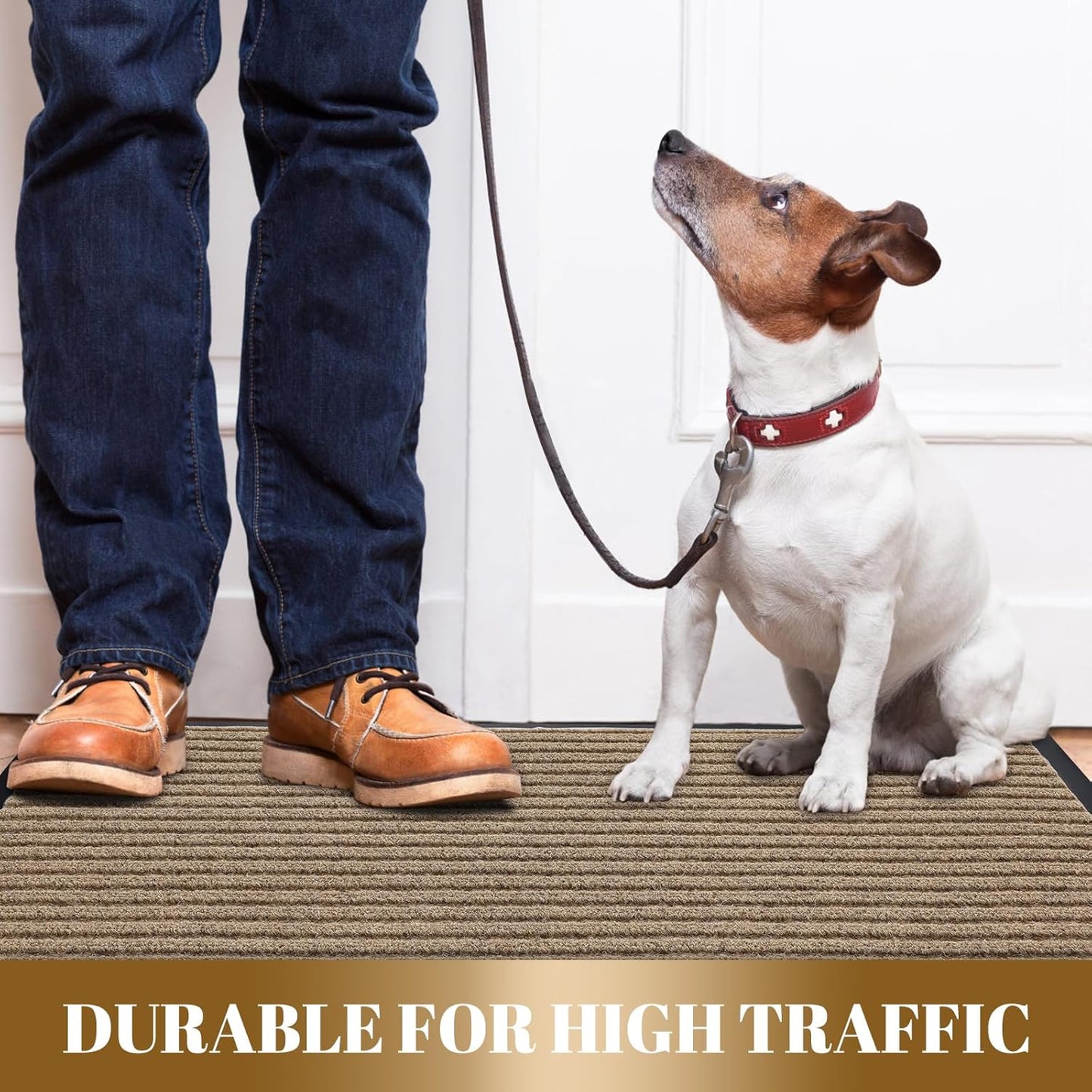 Yimobra Front Door Mat Outdoor Indoor Entrance, 100% Waterproof All-Season All Weather Doormat, Welcome Matt Outside Entry, Non Slip, Low Profile, Heavy Duty Patio Porch Floor Mats,47 x 32,Khaki