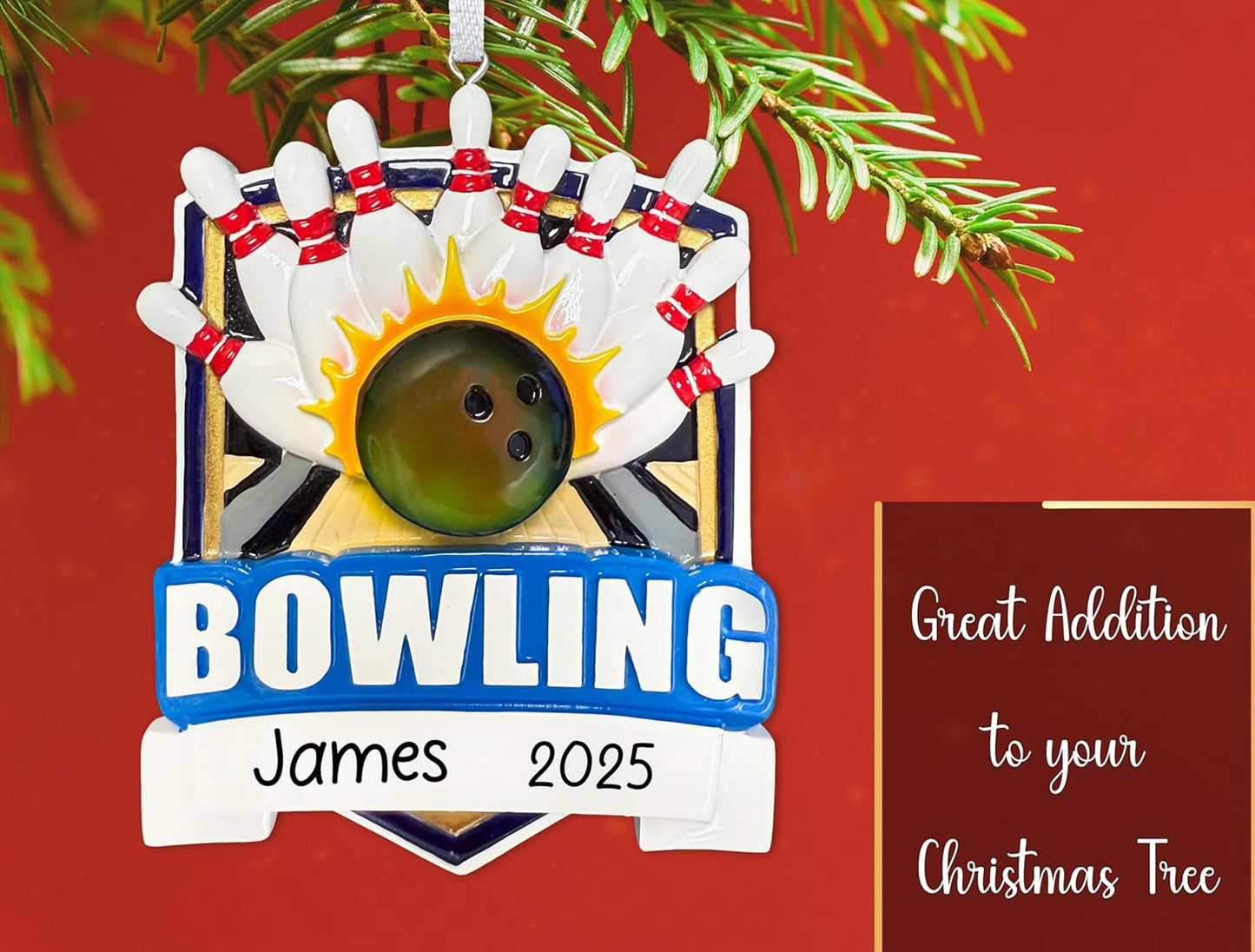 Personalized Bowling Christmas Ornament 2025 for Bowlers | Strike Knock Down Pins, Customized Bowling Ball and Pins for Xmas Tree | Unique Keepsake Gift - Custom Name & Year