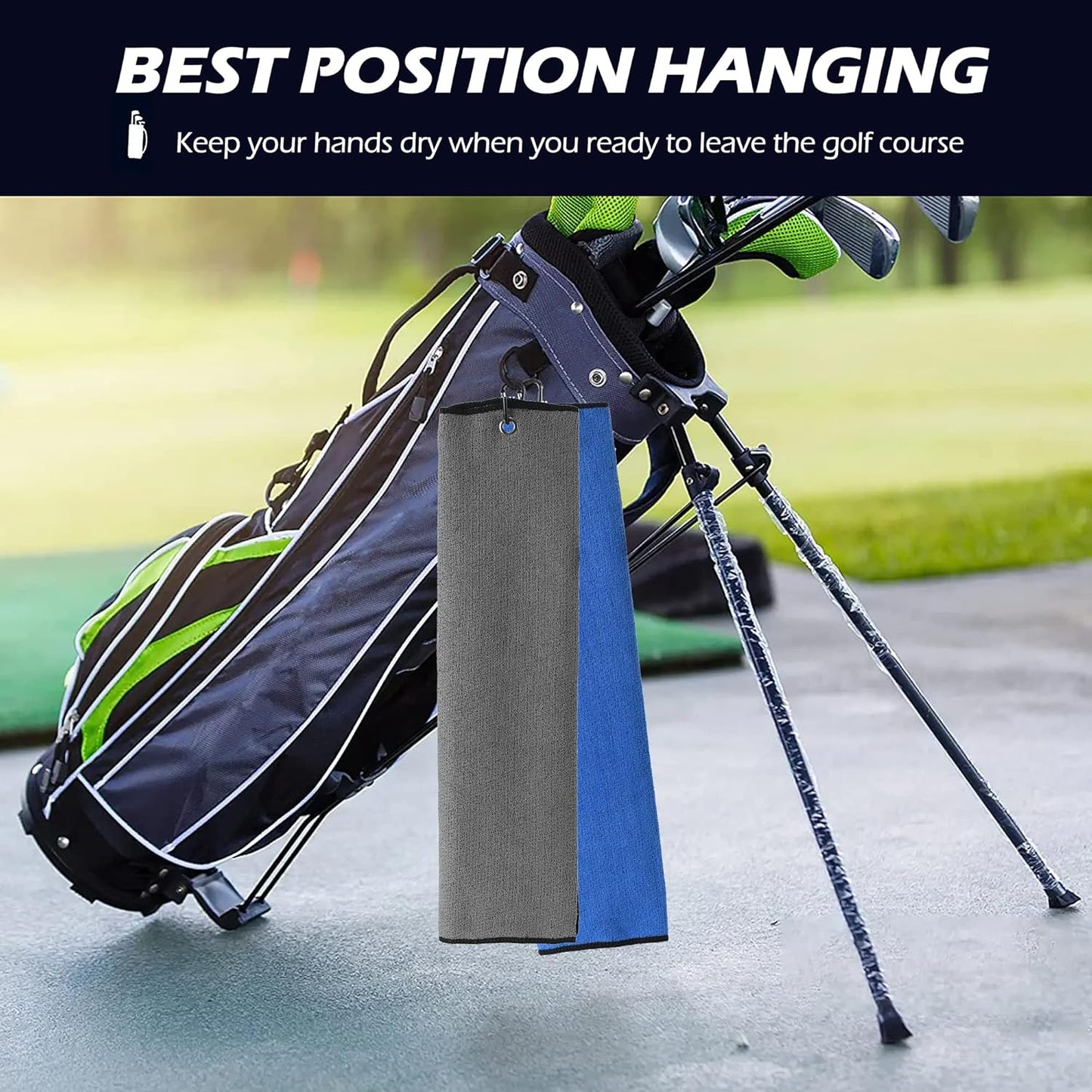 Mile High Life Tri-Fold Golf Towel, 2-in-1 Club & Ball Cleaner, Scratch-Free Scrubbing Side + Ultra-Soft Microfiber, Heavy-Duty Clip, Quick-Dry