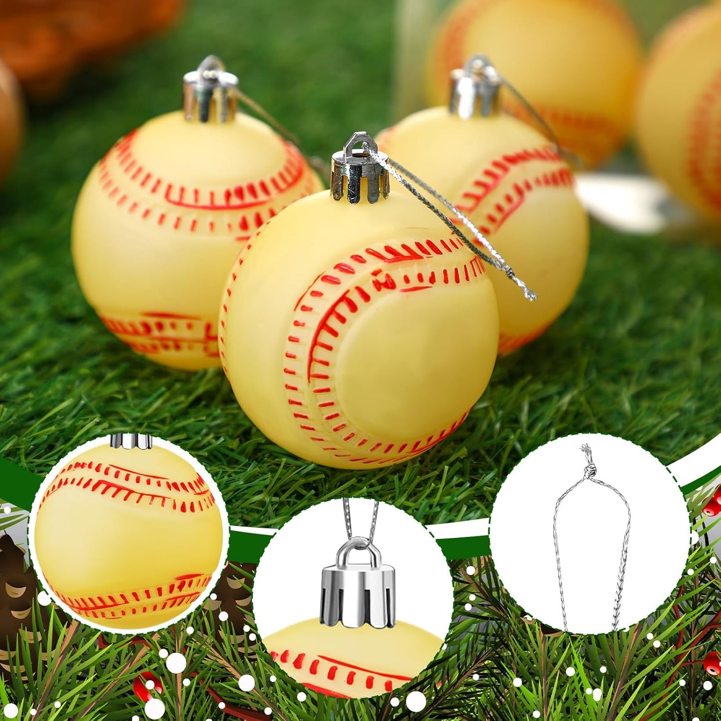 Leitee 18 Pcs Christmas Plastic Softball 2.36 Inch Xmas Tree Ornaments with Hanging Loop Sports Theme Decorative Hanging Ornaments for Holiday Party Christmas Tree Home
