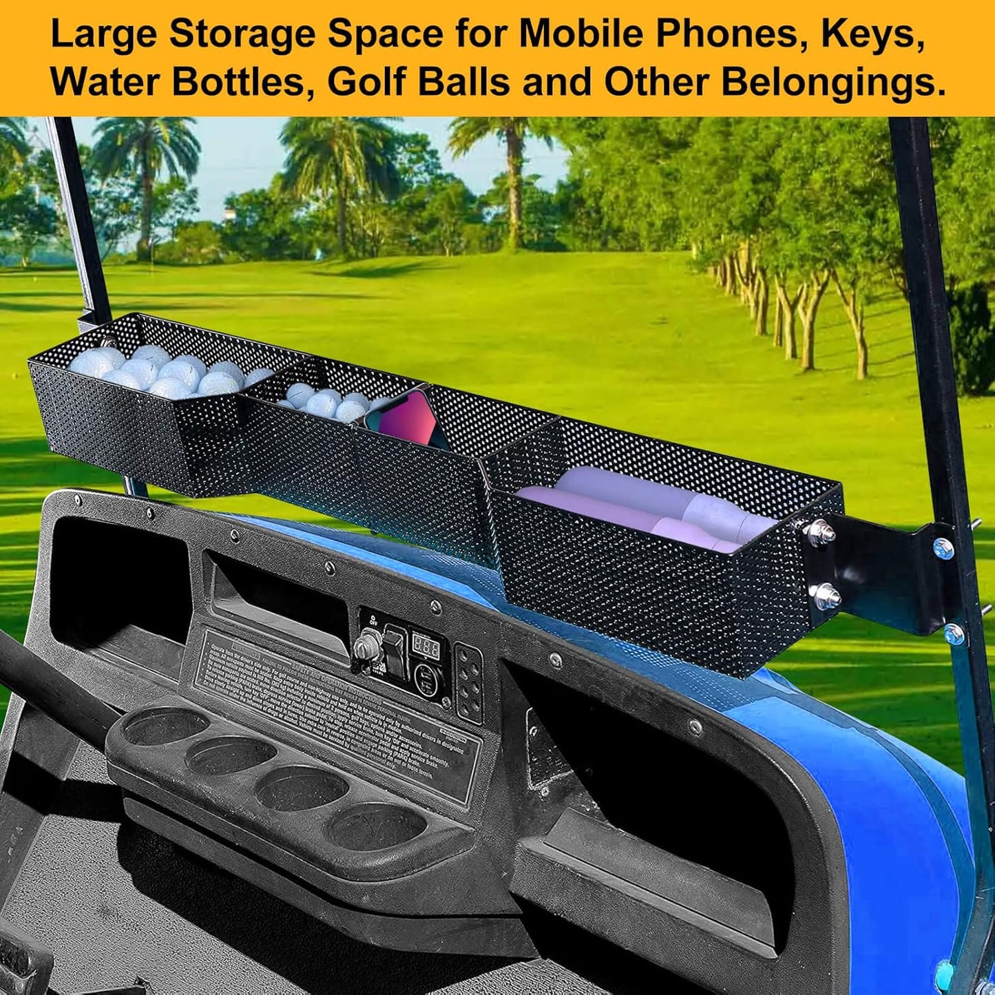 Golf Cart Basket Front Inner Fit EZGO TXT & RXV, Club Car Precedent&DS (2000 up) Golf Carts, Heavy Steel Mesh Durable Golf Cart Storage Tray Dash Organizer