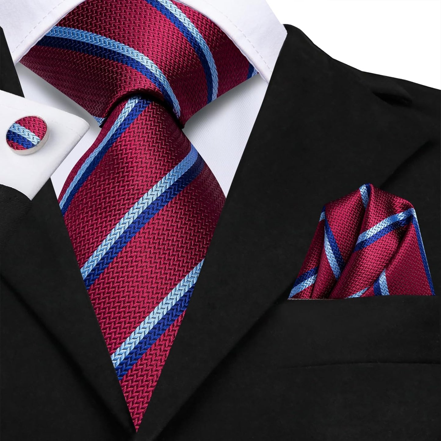 Dubulle Mens Paisley Striped Tie WOVEN Necktie for Men and Handkerchief Cufflinks Set Wedding Formal Business