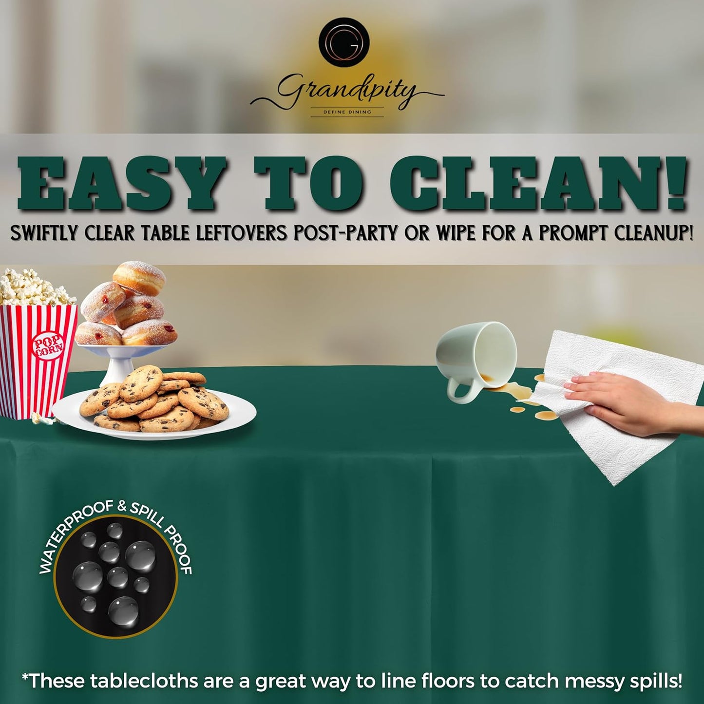 Grandipity 12 Pack Premium Disposable Plastic Tablecloth 84" Inch Decorative Round Table Cover - Dark Green