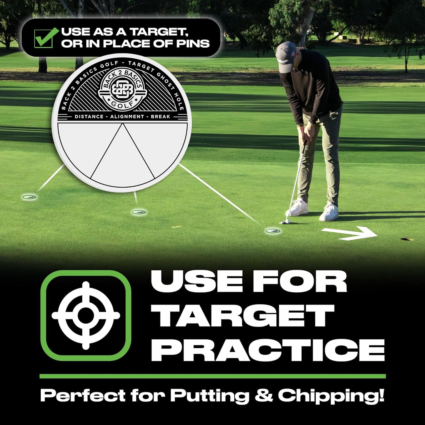 3-Pack Target Ghost Holes for Golf Training, Putting Aid for for Distance, Alignment, and Break Training - Ghost Golf Practice Hole, Putting Training Aid, Practice Putting Green Indoor & Outdoor Use