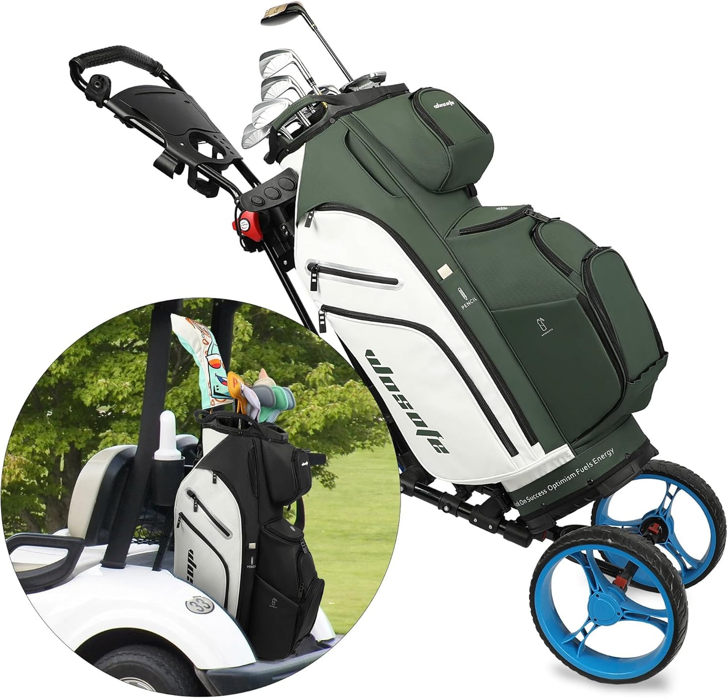 PU Leather Lightweight Men Women Blue White Black Green Golf Bag,Multiple 10 Pockets 14-Way Dividers Cooler Pouch Golf Cart Bag
