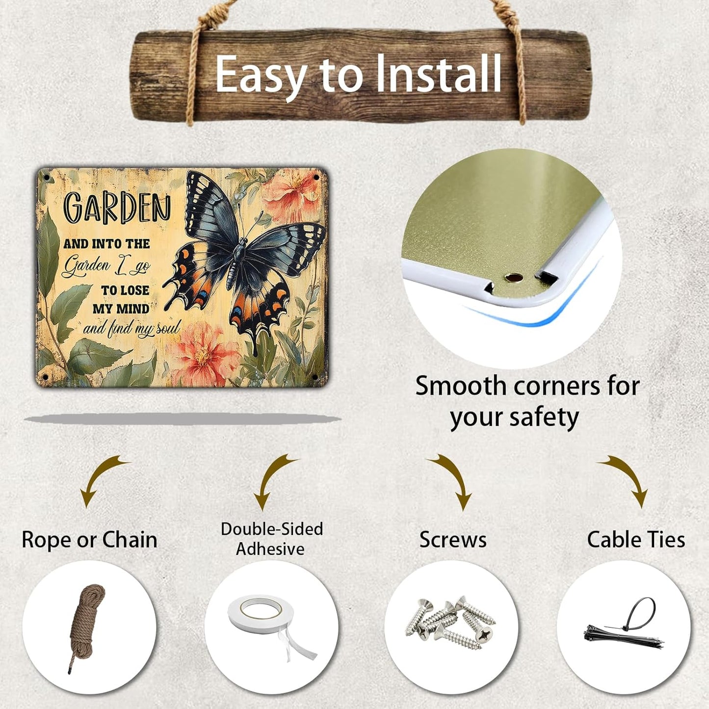 Funny Garden Metal Sign And Into The Garden I Go To Lose My Mind and Find My Soul Butterfly Poster for Farmhouse Home Kitchen 12x16 Inch