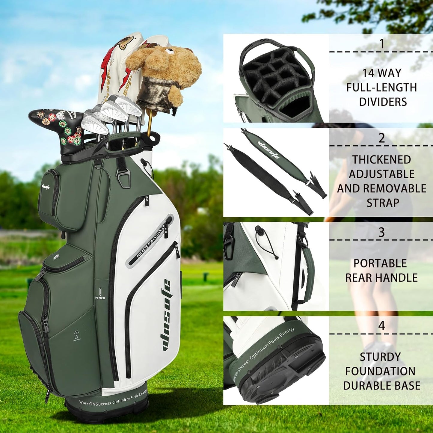 PU Leather Lightweight Men Women Blue White Black Green Golf Bag,Multiple 10 Pockets 14-Way Dividers Cooler Pouch Golf Cart Bag