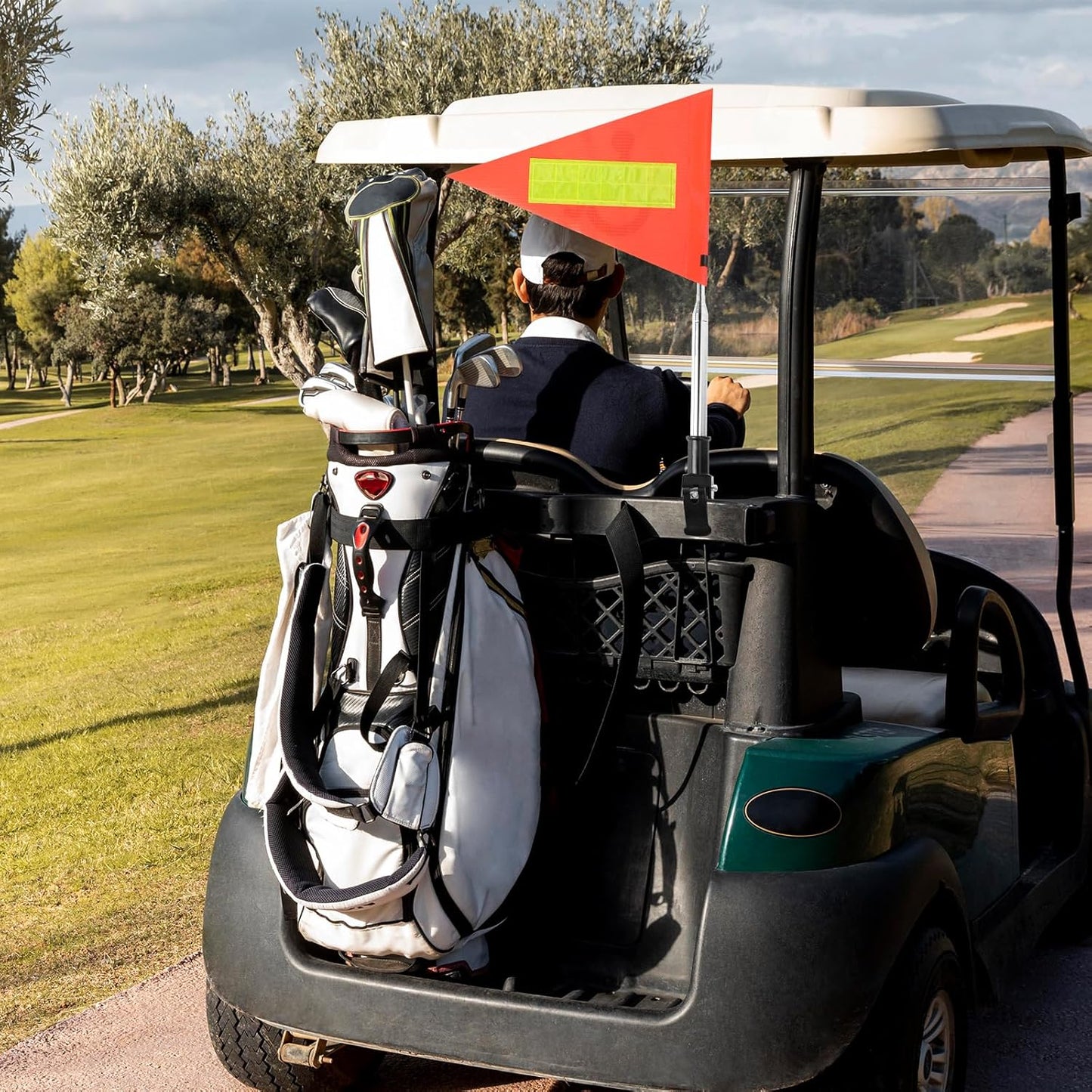 Golf Cart Flag Pole - Reflective Accessories, 22X30cm Orange Safety Flag, Telescopic Pole, Handicap Mount for Wheelchairs