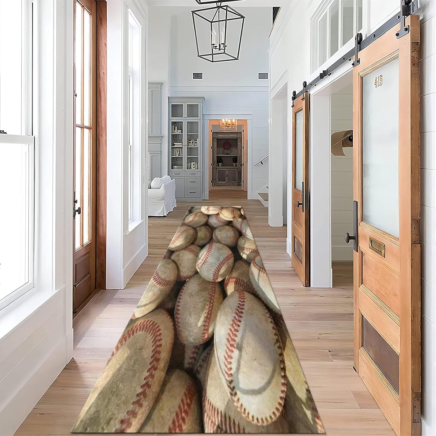 Baseball Long Hallway Rug Runners, 3.3x10ft, Sports Field Indoor Carpet, Reduce Noise Breathable Soft Entry Rug, Non-Shedding Pet Friendly Foldable Area Rug for Indoor Entry Entryway