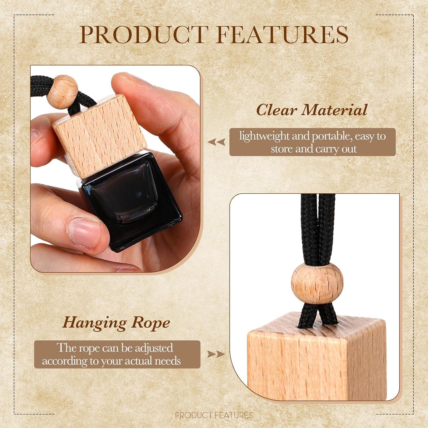 BBTO 50 Pcs Hanging Car Air Freshener Car Diffuser Bottles Empty Glass Perfume Bottle Freshener Diffuser Bottle Pendant for Essential Oil Fragrance Aromatherapy Bottle Ornament (Black,Cube)