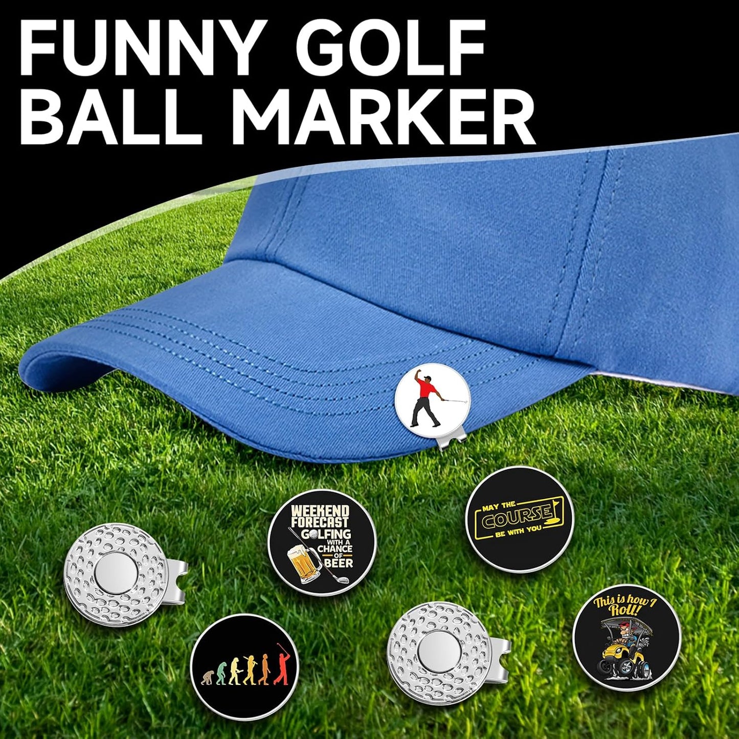 Funny Ball Marker Hat Clip, Magnetic Enamel Golf Ball Markers for Putting Green, Golf Ball Marker with Magnetic Hat Clip, Unique Gift for Golf Lovers