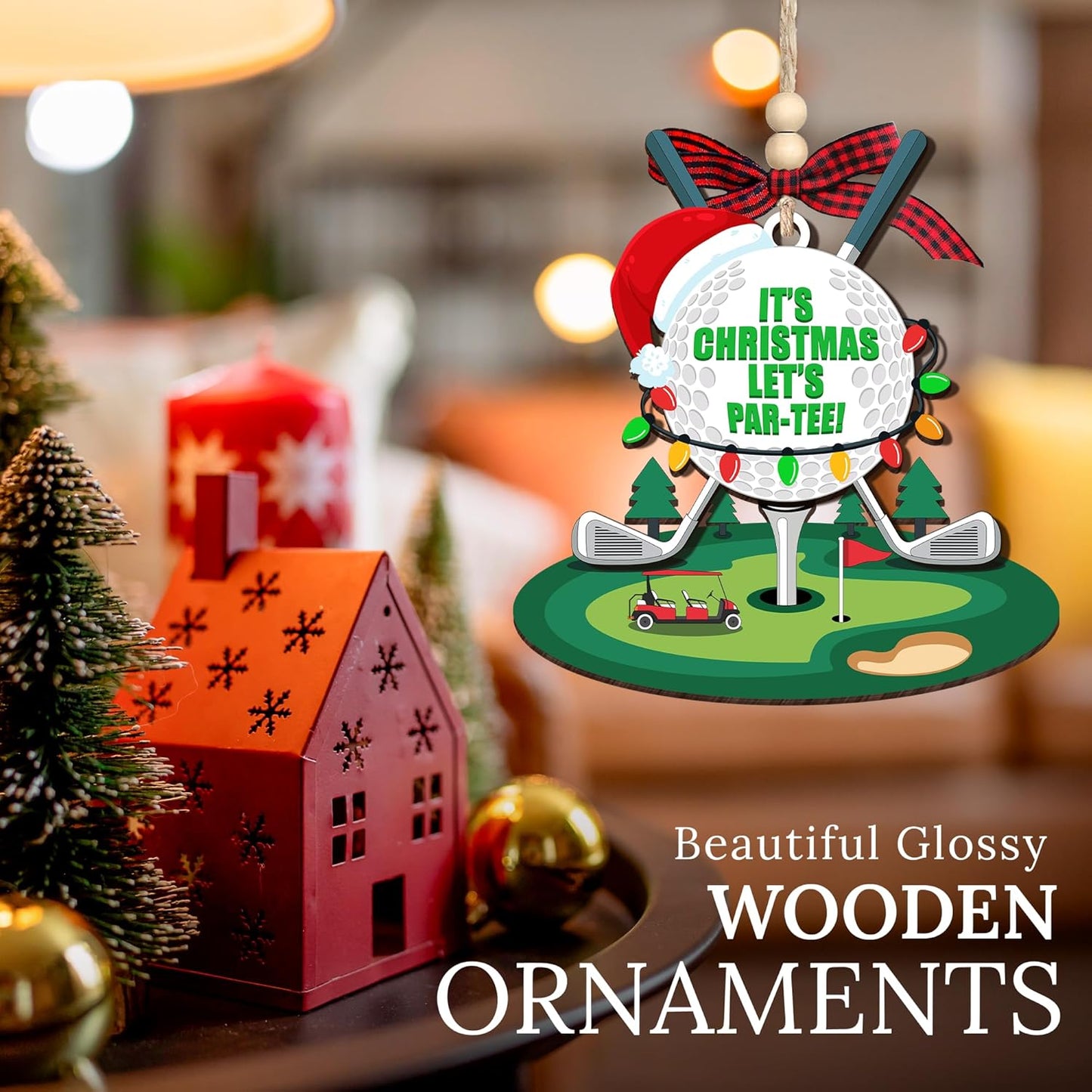 HEXMOZ Golf Christmas Ornaments 2025 - Christmas Golf Gifts for Men - Golfing Gifts for Golfers, Players, Fans - Cool Sports Present Ideas, Holiday Tree Decorations - Wood Xmas Ornaments