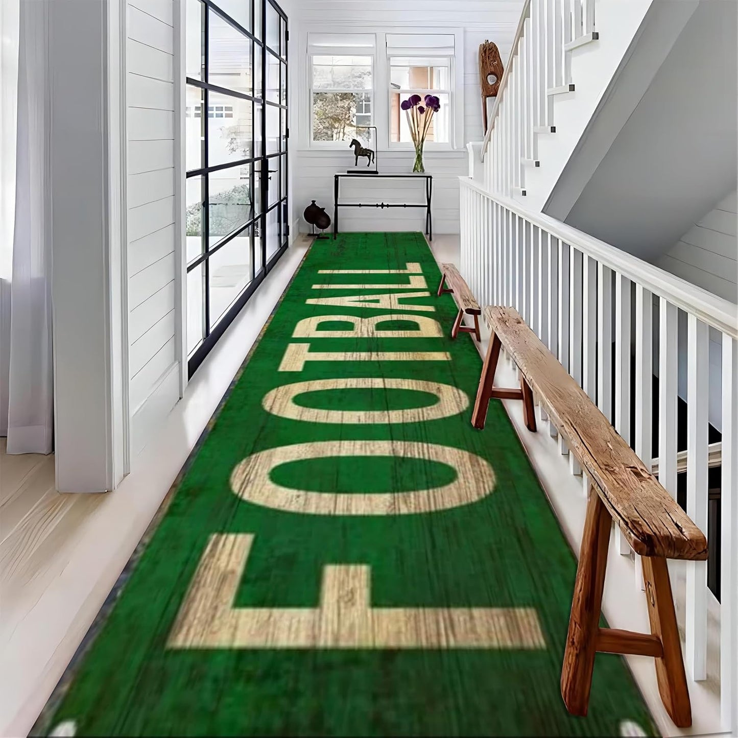 Sports Runner Rug, 3.3x7ft, Football Indoor Floor Rugs, Indoor Decor Thin Low Pile Easy Clean Rugs, Non-Shedding Reduce Noise Washable Non-Slip Carpets for Bedside Family Kitchen