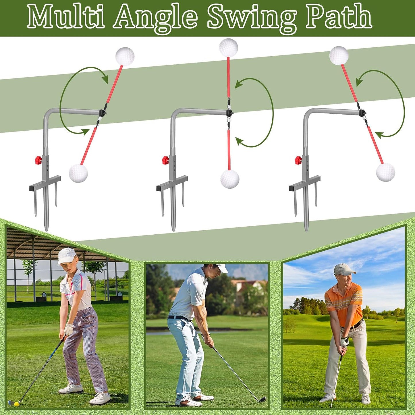 Poen 1 Set Golf Swing Trainer Training Iron Practice Swing Groover with 3 Height Indoor Golf Practice Simulator Accessories Aid Equipment