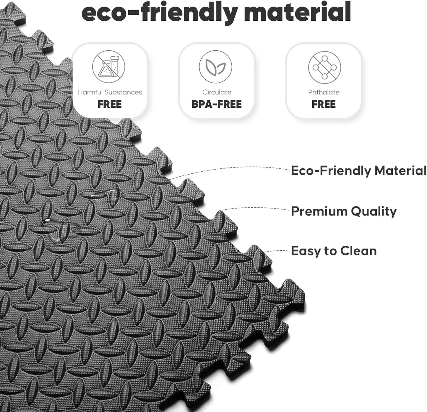 Home Gym Mat, Puzzle Exercise Mat, EVA Interlocking Foam Floor Tiles for Home Workout Equipment and Kids' Play Areas - Black, 24 in x 24 in x ½ in - 24 Tiles (Black, 24 Pack, 96 SQ FT)