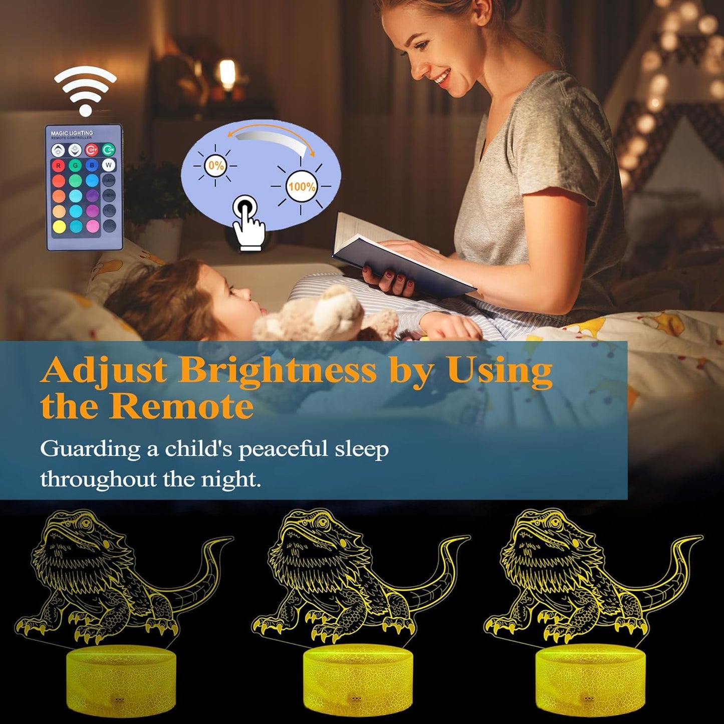Bearded Dragon Gift, Bearded Dragons Night Light with Remote Control, 16 Colors Changing, RGB Flashing Mode, Dimmable, Great Bearded Dragon Tank Accessory and Decor