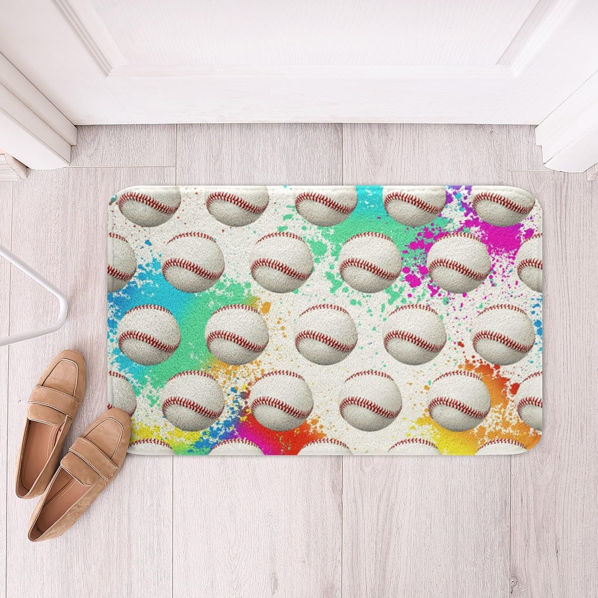 Feelyou Boys Baseball Polyester Bath Rug Ball Games Themed Soft Fleece Door Carpet for Kids Boys Girls Rainbow Graffiti Non Slip Bath Mat Ball Gaming Bathroom Floor Indoor Doormat,20x32 Inch