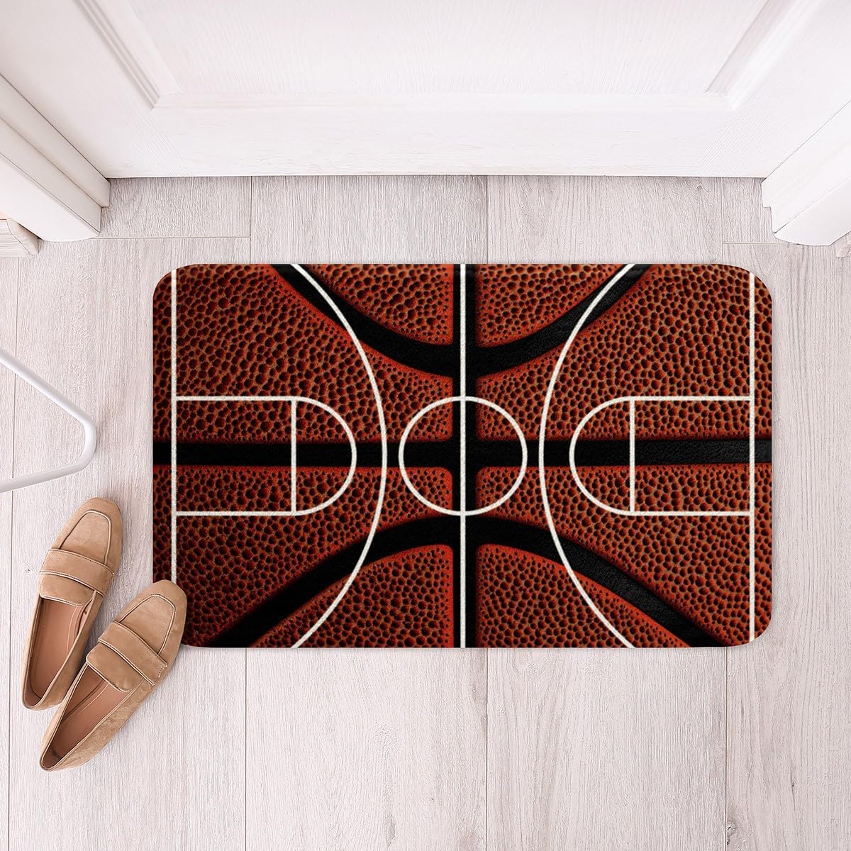 Feelyou Basketball Non Slip Bath Mat Basketball Court Print Soft Fleece Door Carpet for Kids Boys Girls Ball Sports Games Polyester Bath Rug Orange Basketball Bathroom Floor Indoor Doormat,16x24 Inch