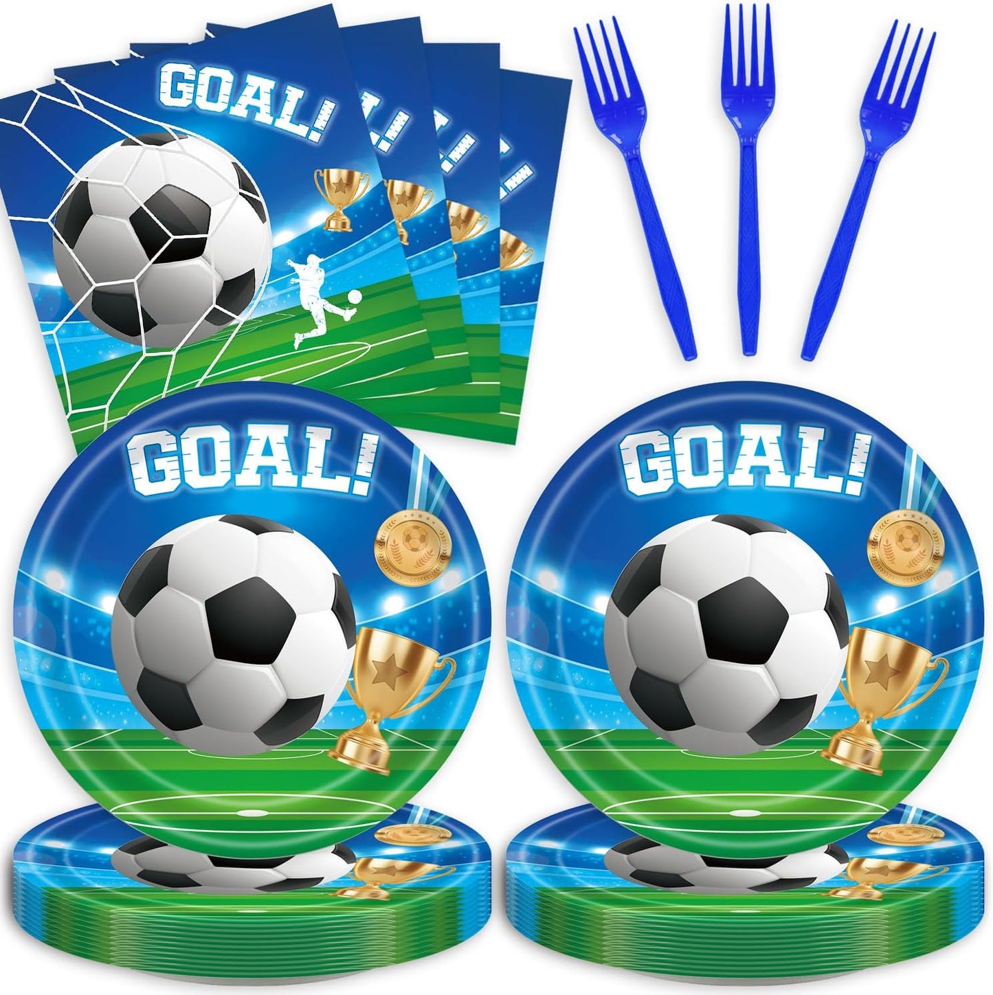 Soccer Birthday Party Decorations Disposable Sports Theme Plates Napkins Forks Supplies Serves 16 Men’s Boy’s 48Pcs Soccer Baby Shower Party Decorations